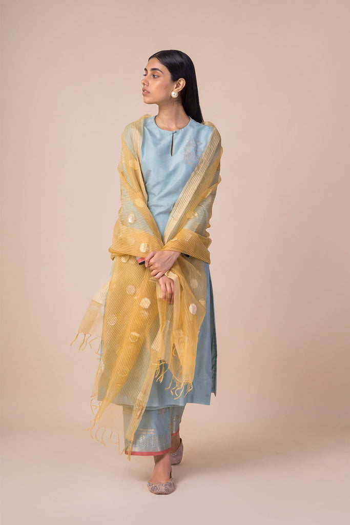 Handwoven Amber Yellow Organza Dupatta