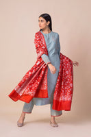 Handwoven Parsi Gara Red Silk Dupatta By Ashdeen L. For Ekaya