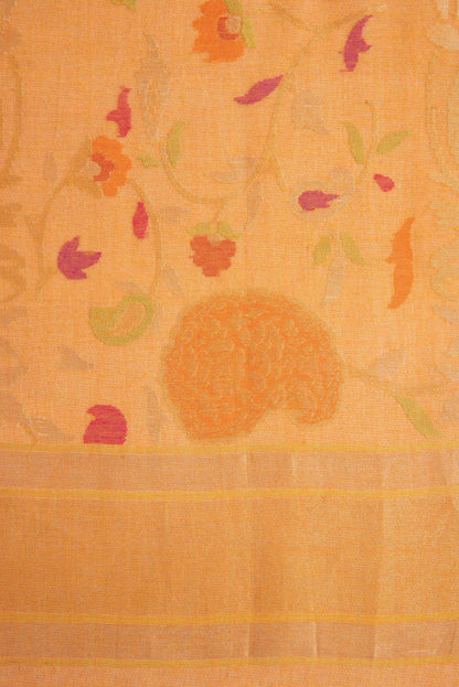 Handwoven Tangerine Real Zari Cotton Sari