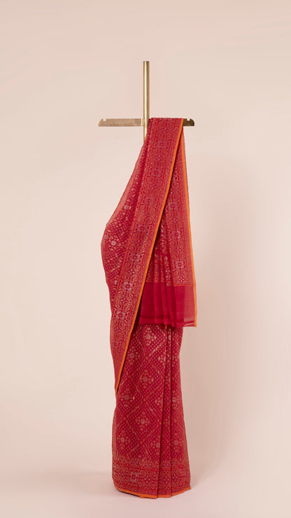 Handwoven Red Real Zari Cotton Saree