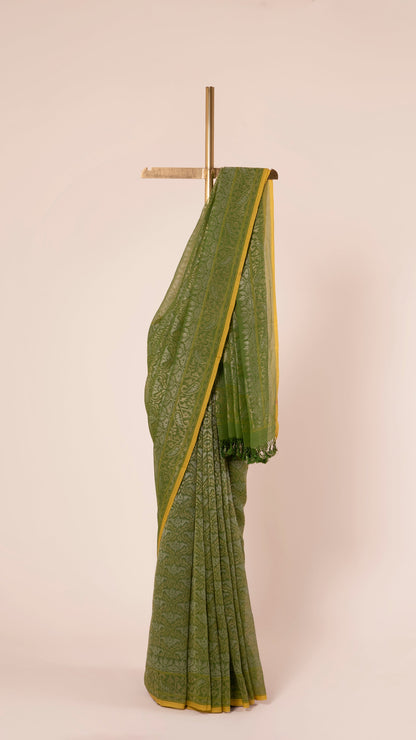 Handwoven Green Real Zari Cotton Saree