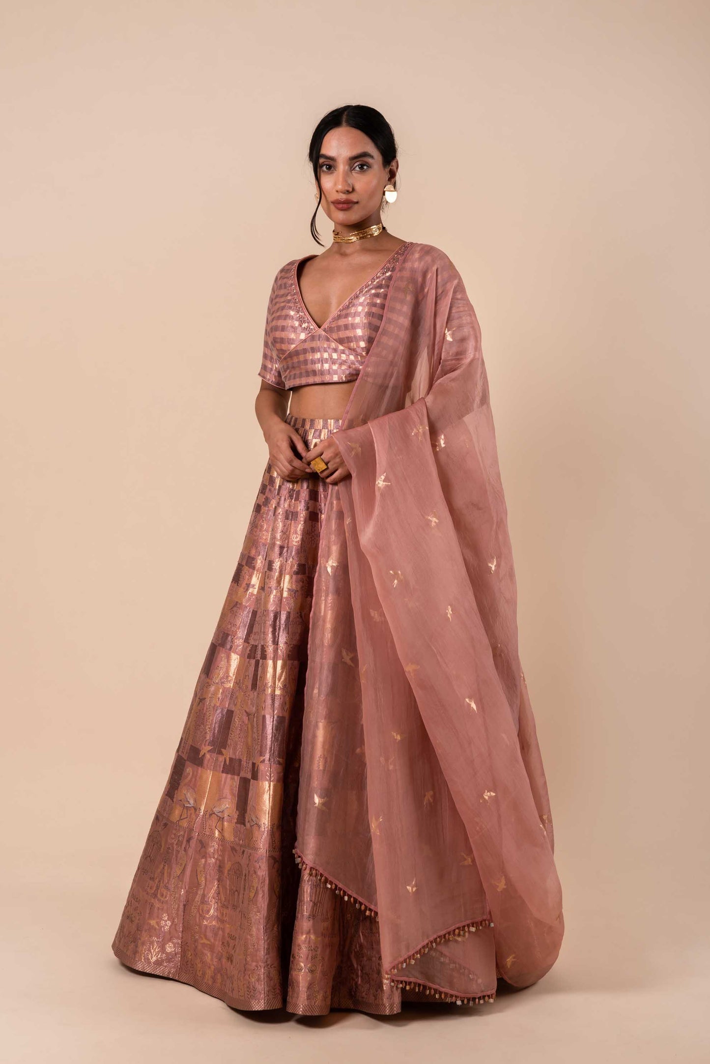 Handwoven Pink Silk Lehenga