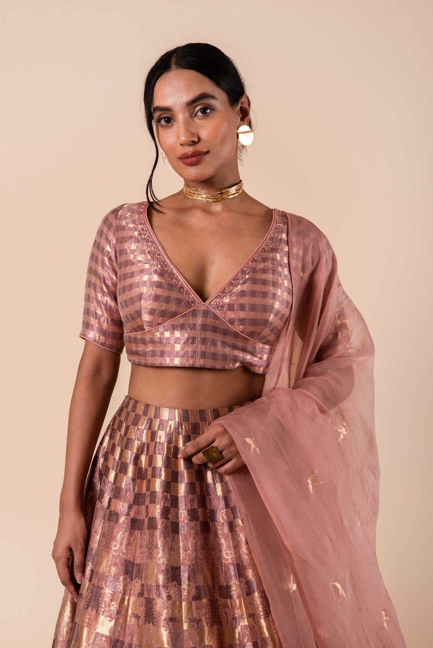 Handwoven Pink Silk Lehenga