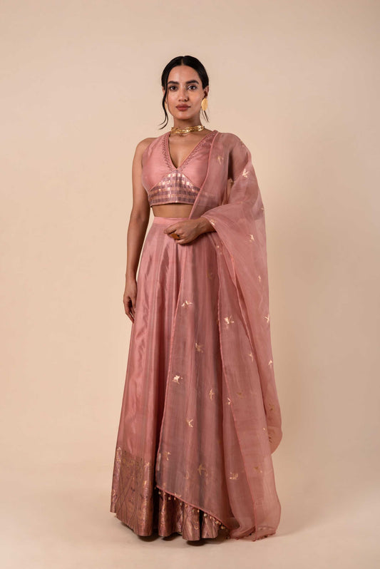 Handwoven Pink Silk Lehenga