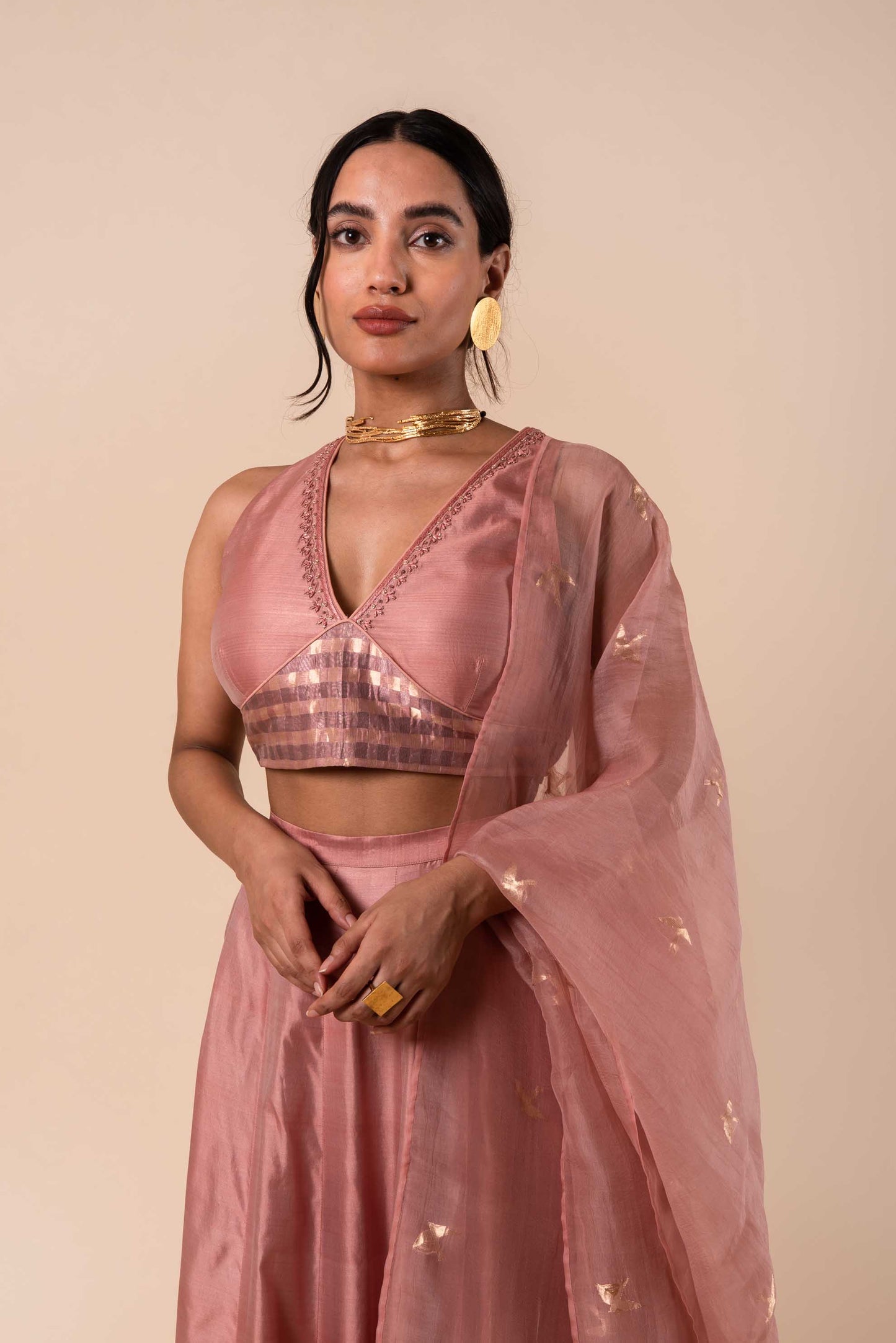 Handwoven Pink Silk Lehenga