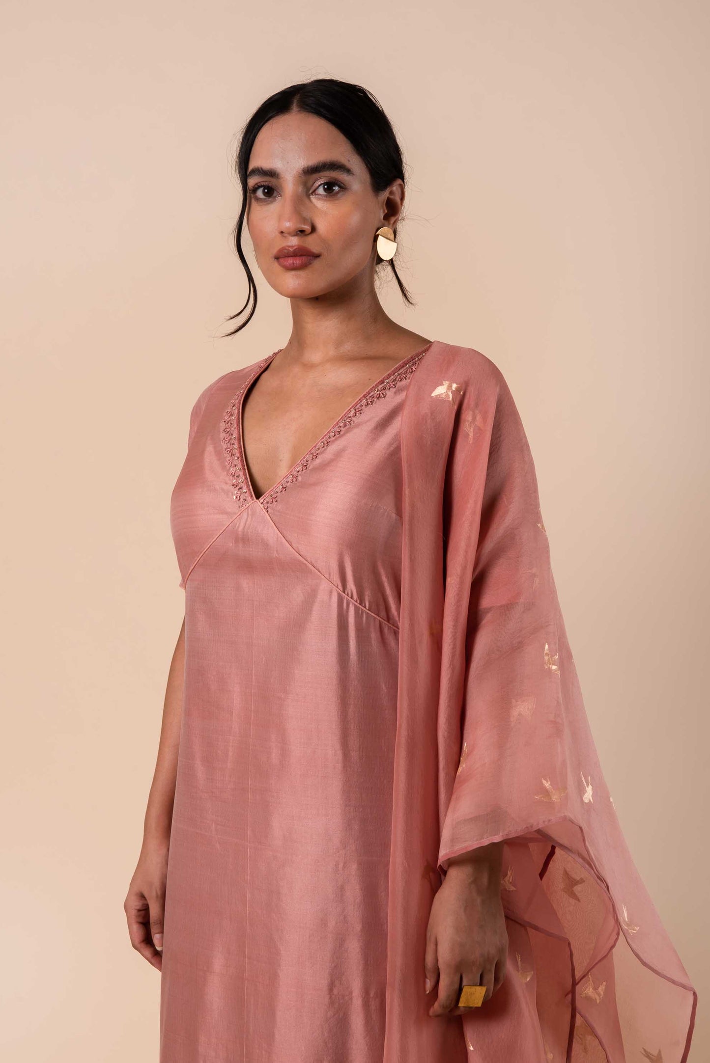 Handwoven Pink Silk Kurta and Palazzo