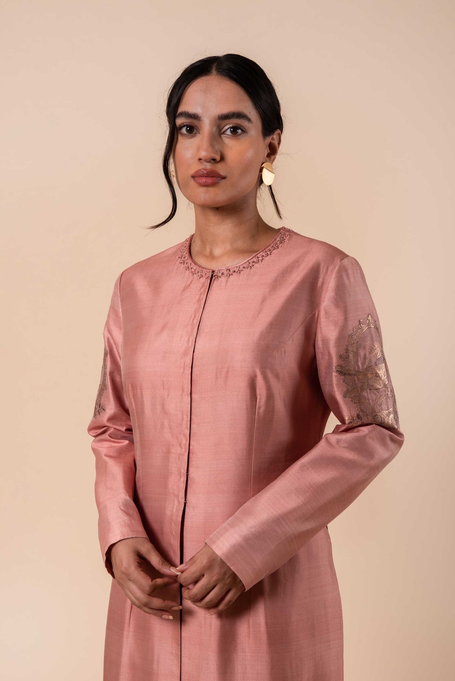 Handwoven Pink Silk Kurta with Pants