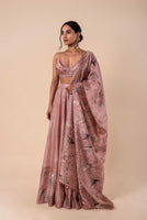 Handwoven Digital Printed Pink Silk Lehenga