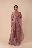 Handwoven Digital Printed Pink Silk Lehenga