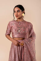 Handwoven Digital Printed Pink Silk Lehenga