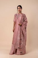 Handwoven Digital Printed Pink Silk Kurta and Palazzo