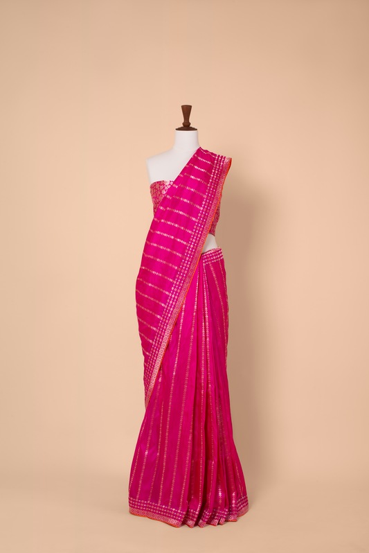 Handwoven Pink Silk Sari