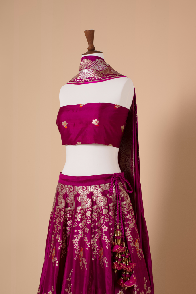 Handwoven Maroon Silk Lehenga