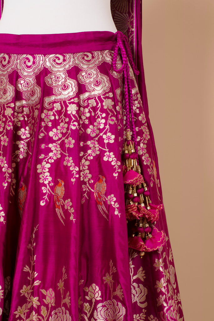 Handwoven Maroon Silk Lehenga