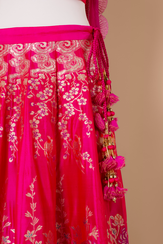 Handwoven Pink Silk Lehenga