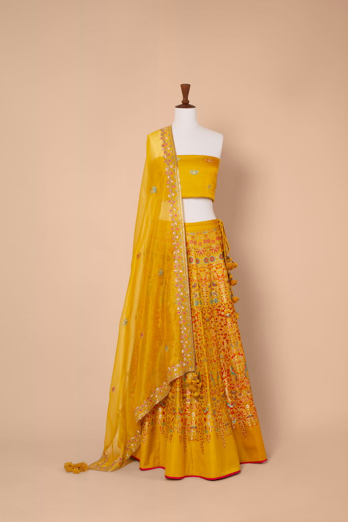 Handwoven Mustard Silk Lehenga
