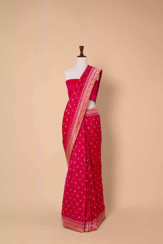 Handwoven Pink Silk Sari