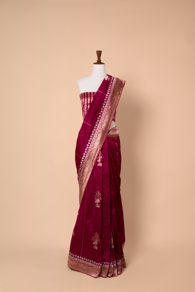 Handwoven Maroon Silk Sari