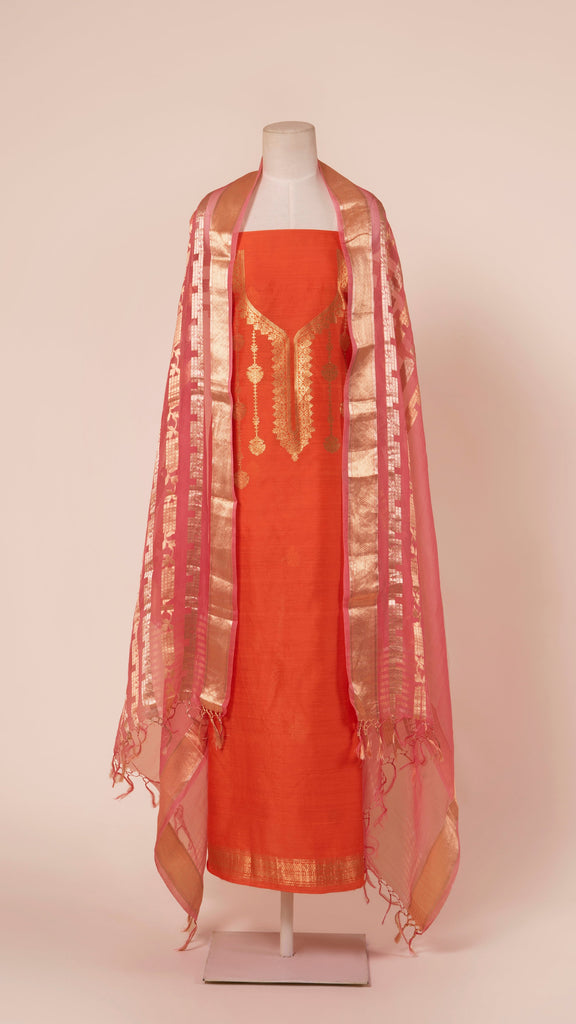 Handwoven Orange Cotton Suit Piece