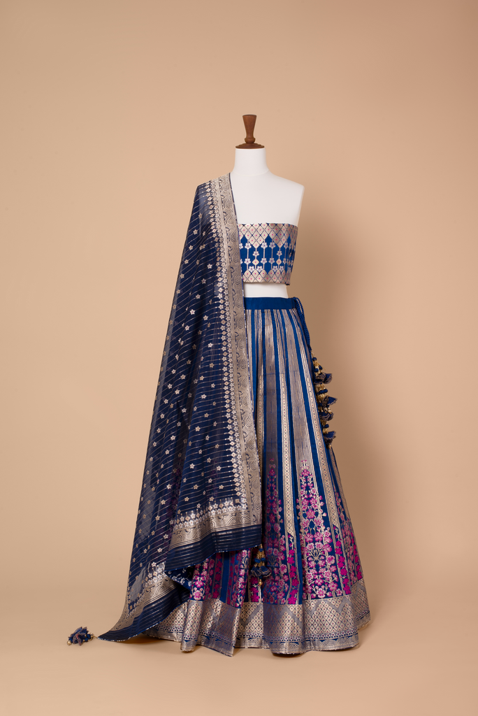 Handwoven Blue Silk Lehenga