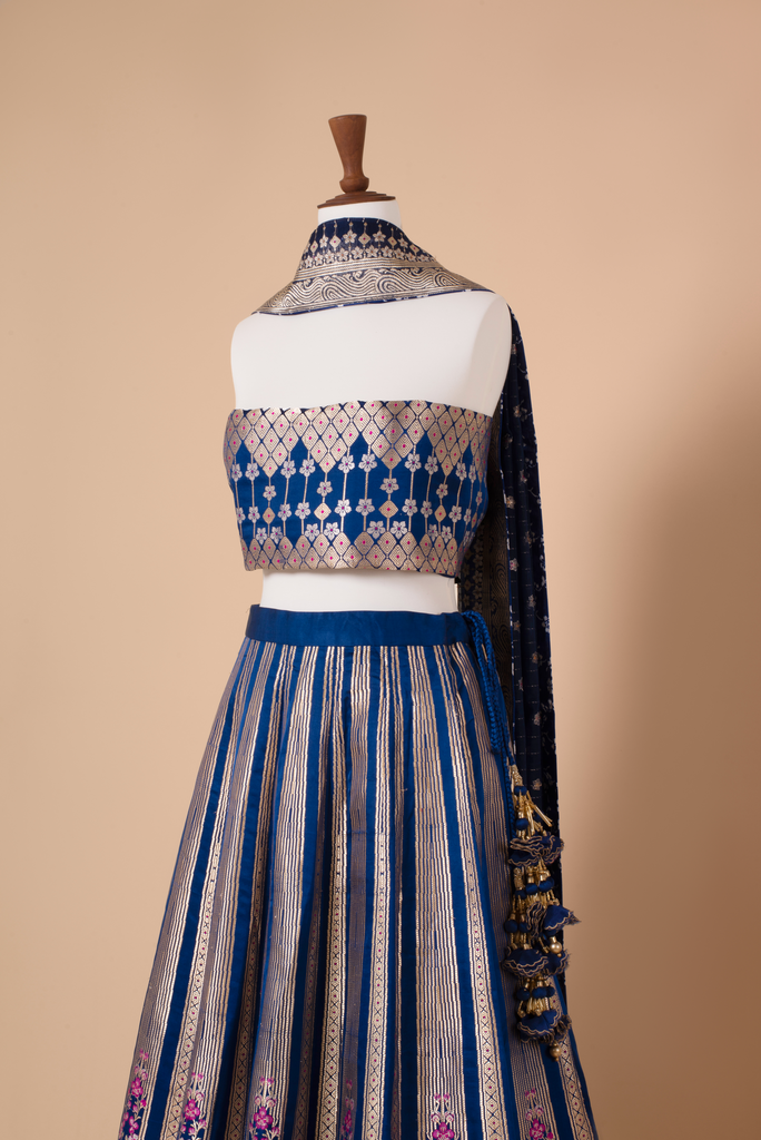 Handwoven Blue Silk Lehenga
