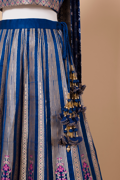 Handwoven Blue Silk Lehenga