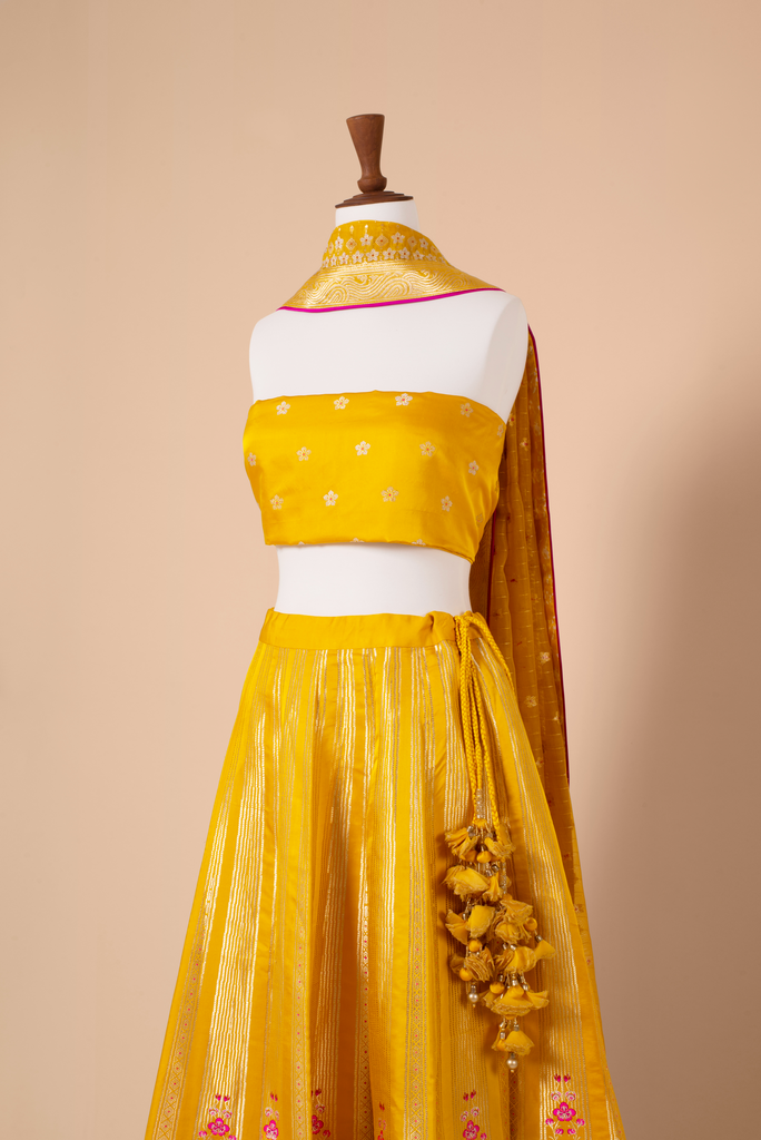 Handwoven Mustard Silk Lehenga