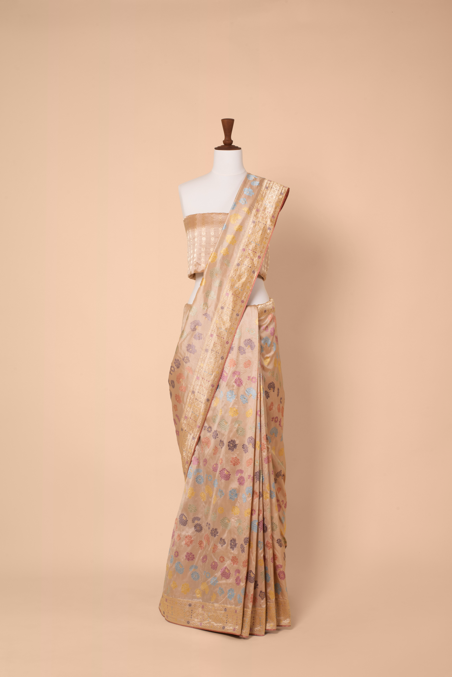 Handwoven Beige Silk Sari