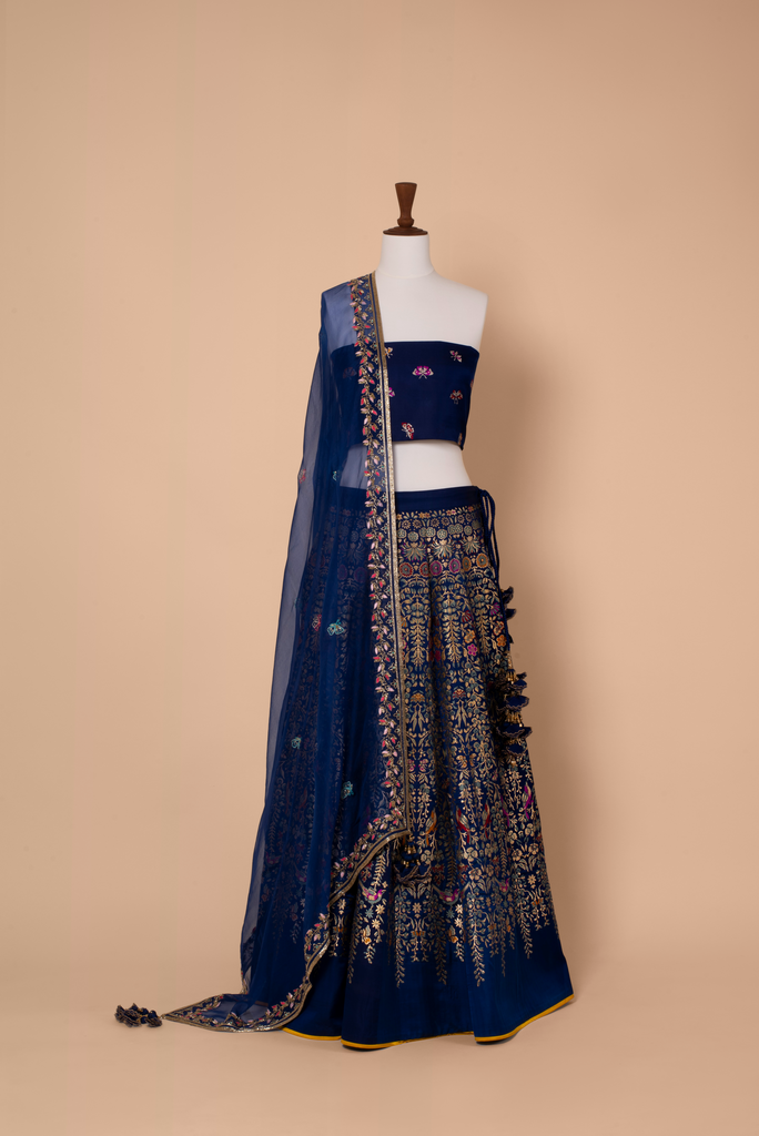 Handwoven Blue Silk Lehenga