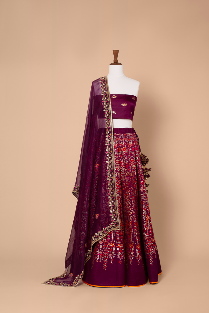 Handwoven Purple Silk Lehenga