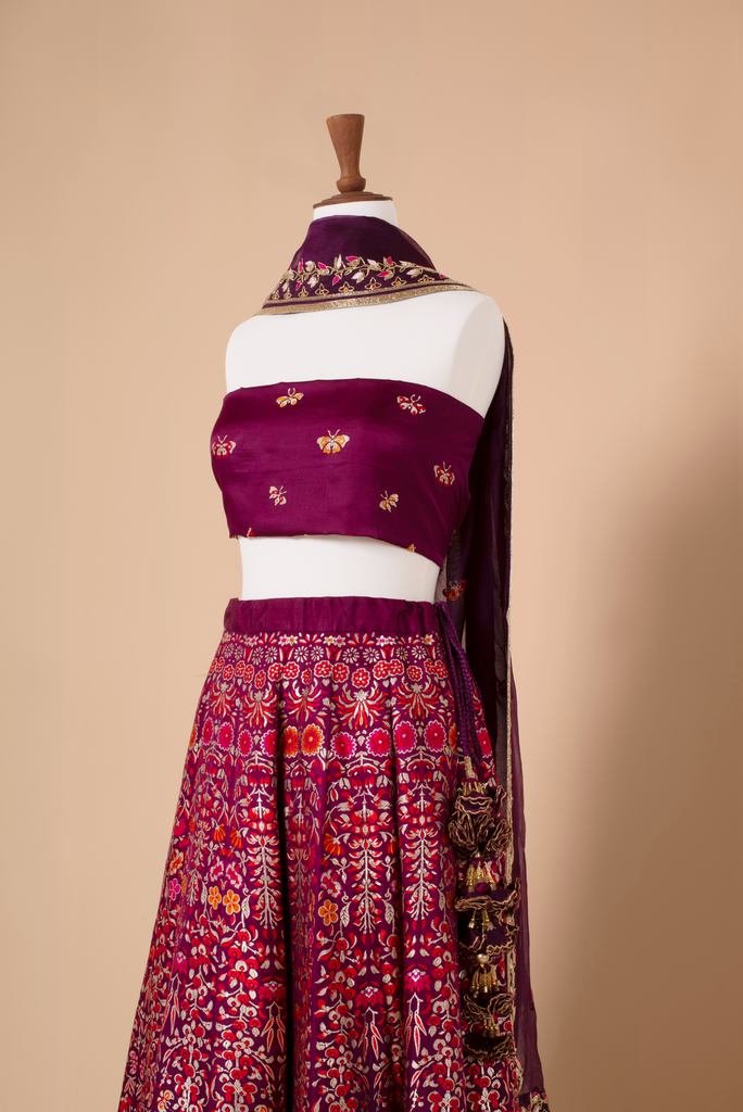 Handwoven Purple Silk Lehenga
