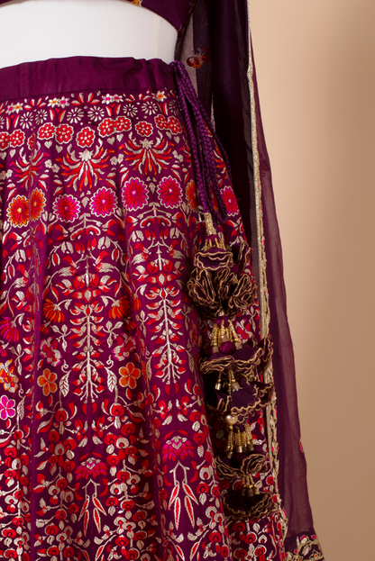Handwoven Purple Silk Lehenga