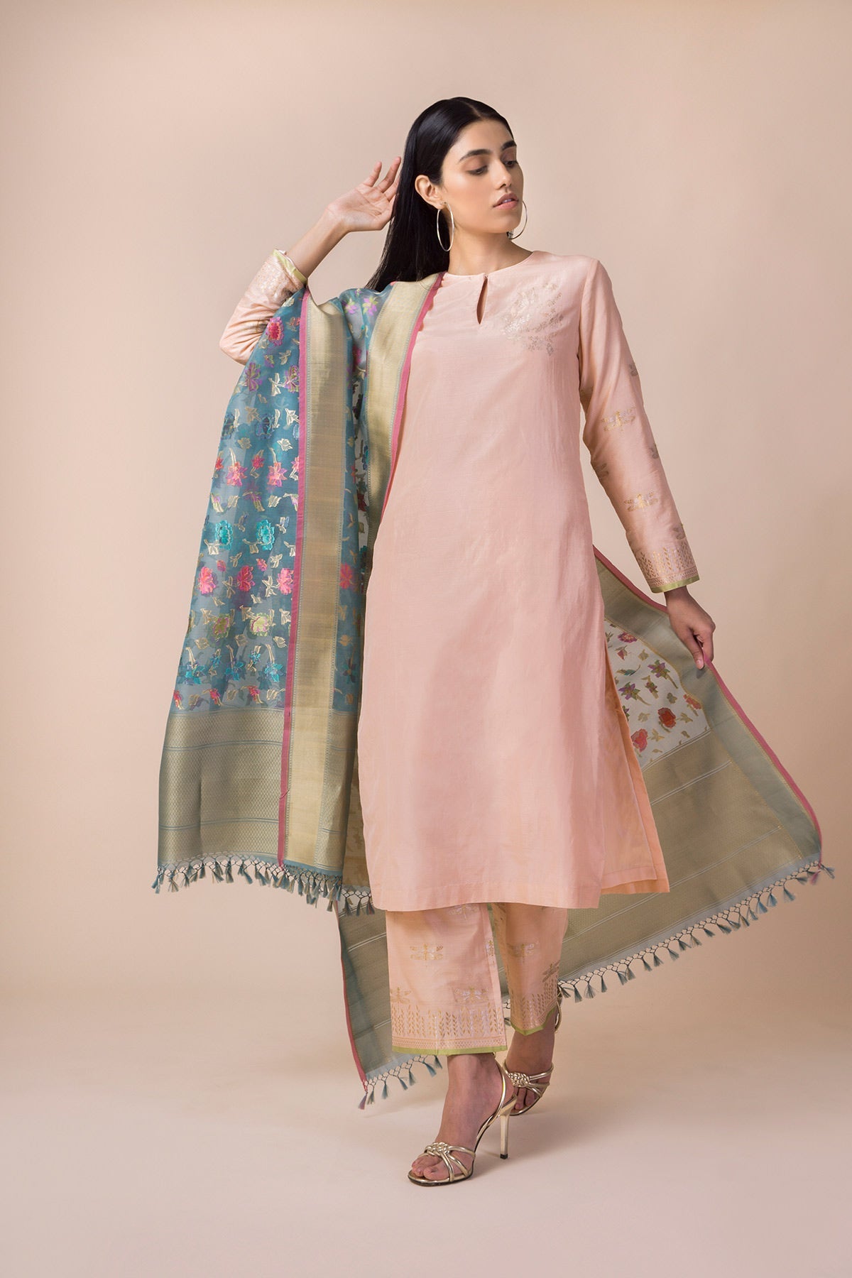 Handwoven Turkish Blue Organza Dupatta