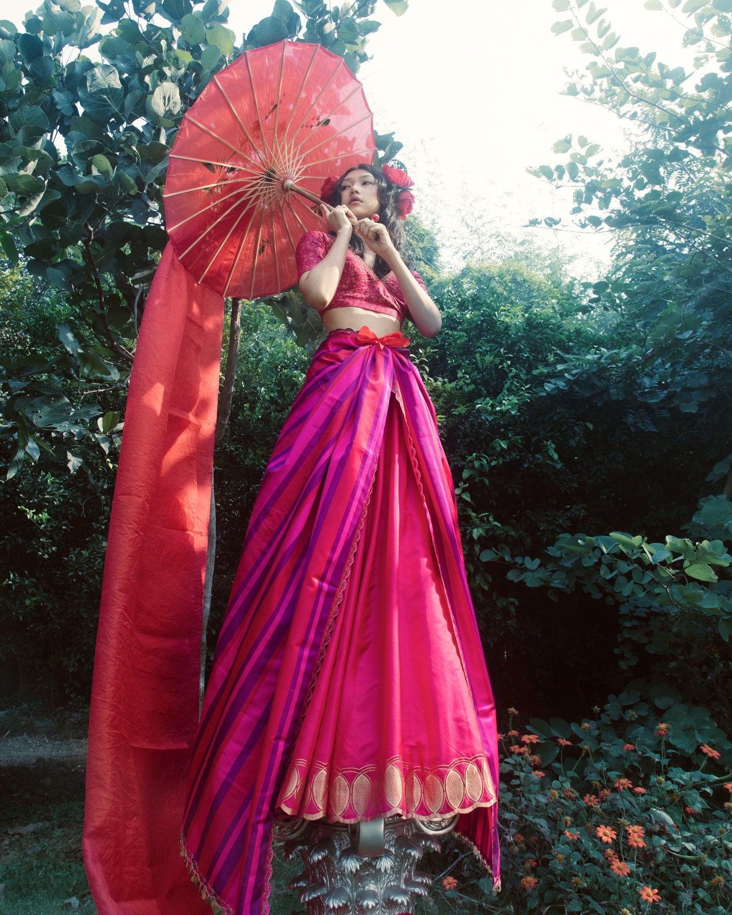 Handwoven Pink Silk Lehenga