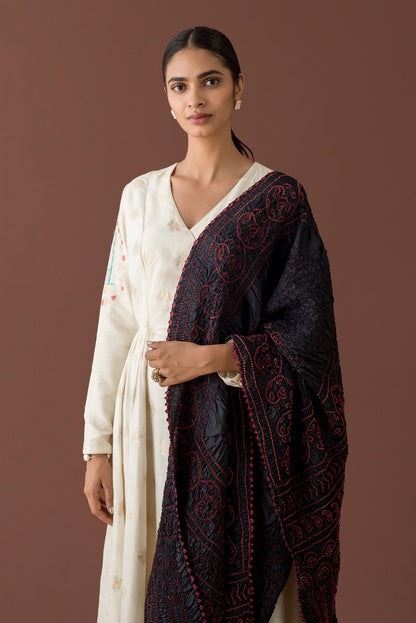 Handwoven Black Bandhani Dupatta