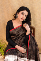 Priyanka Mohan in Handwoven Black Satin Silk Saree