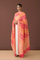 Handwoven Pink and Orange Striped Georgette Dupatta