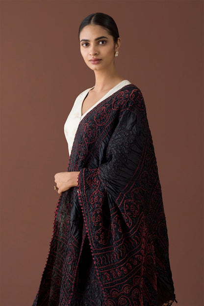 Handwoven Black Bandhani Dupatta