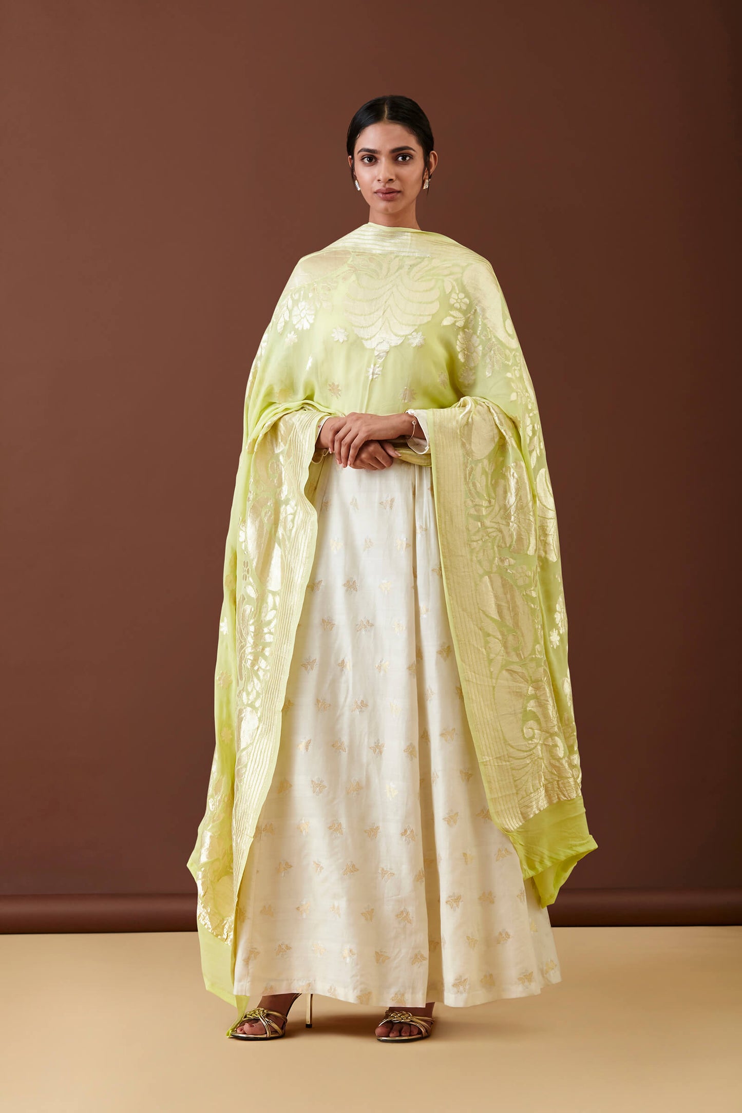 Handwoven Light Green Georgette Dupatta
