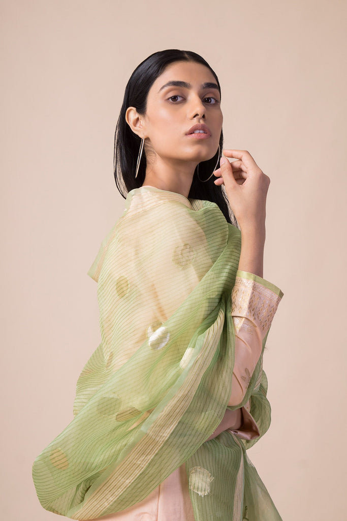 Handowoven Moss Green Organza Dupatta