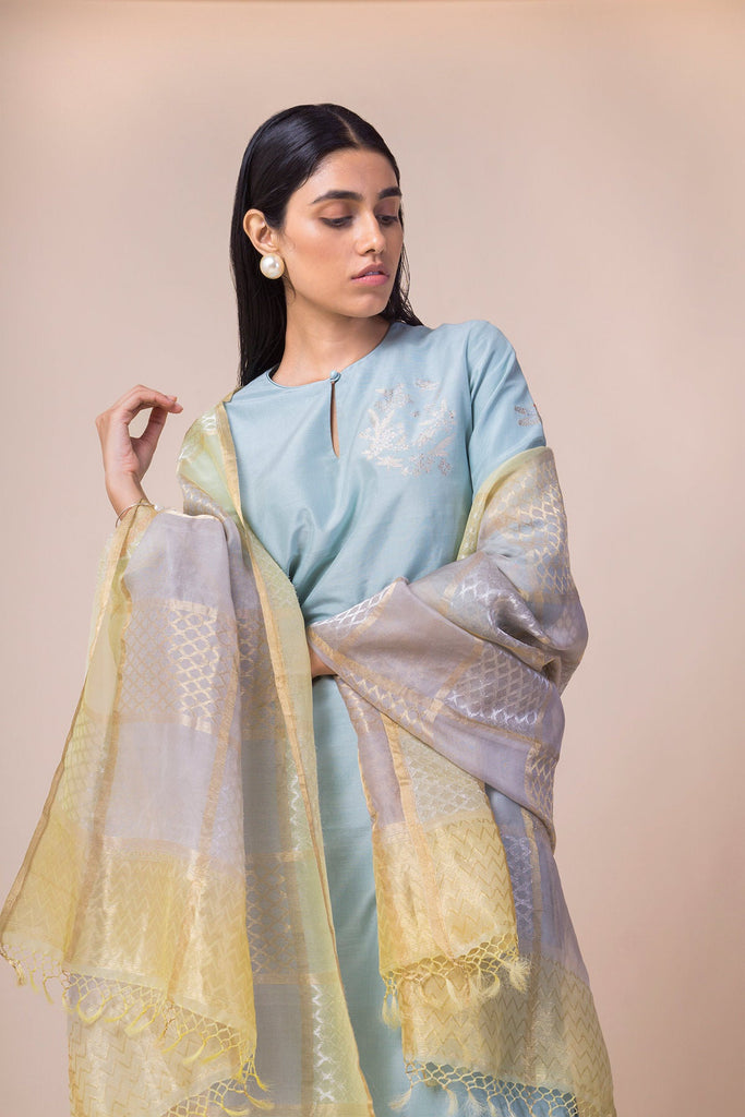 Handwoven Dusk Blue Organza Dupatta