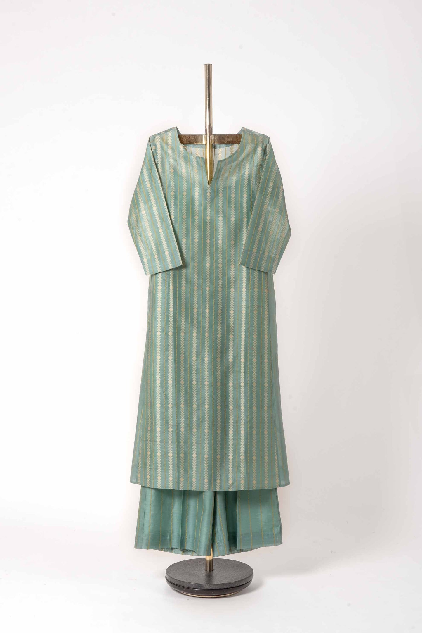 Sea Green Striped Cotton Suit