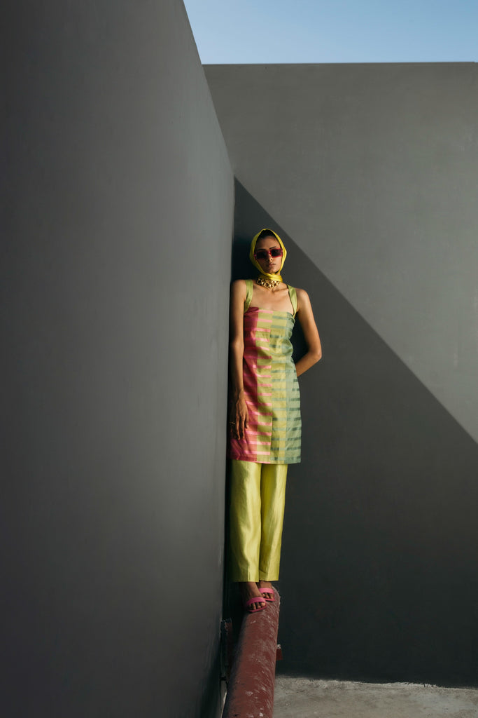 Chartreuse Green Long Top & Pants