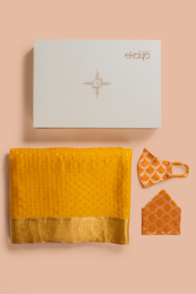 Handwoven Mustard Sari Gift Set