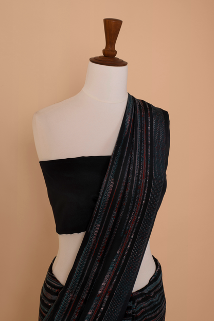 Handwoven Black Digital Print Crepe Sari