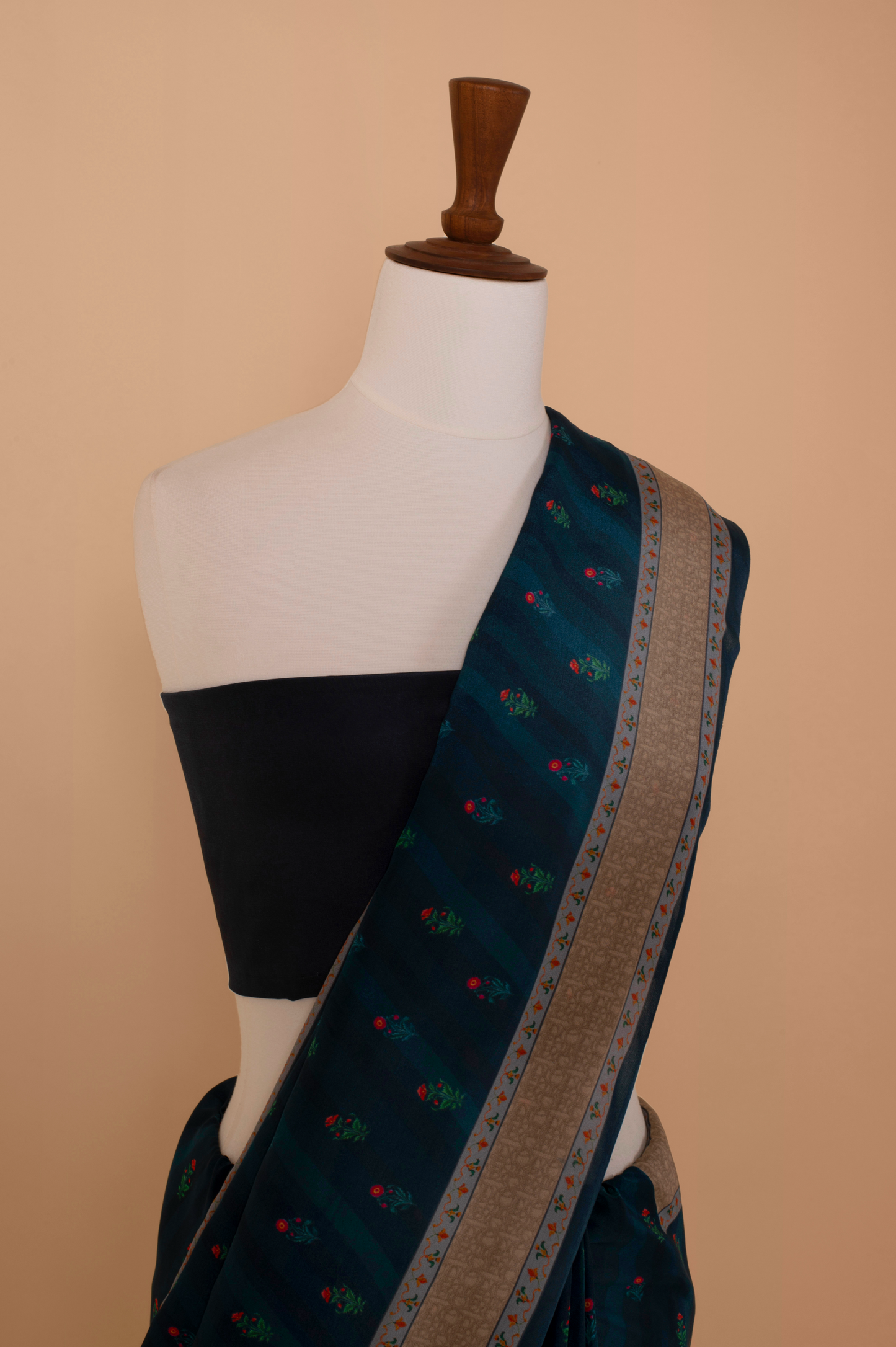 Handwoven Blue Digital Print Crepe Sari