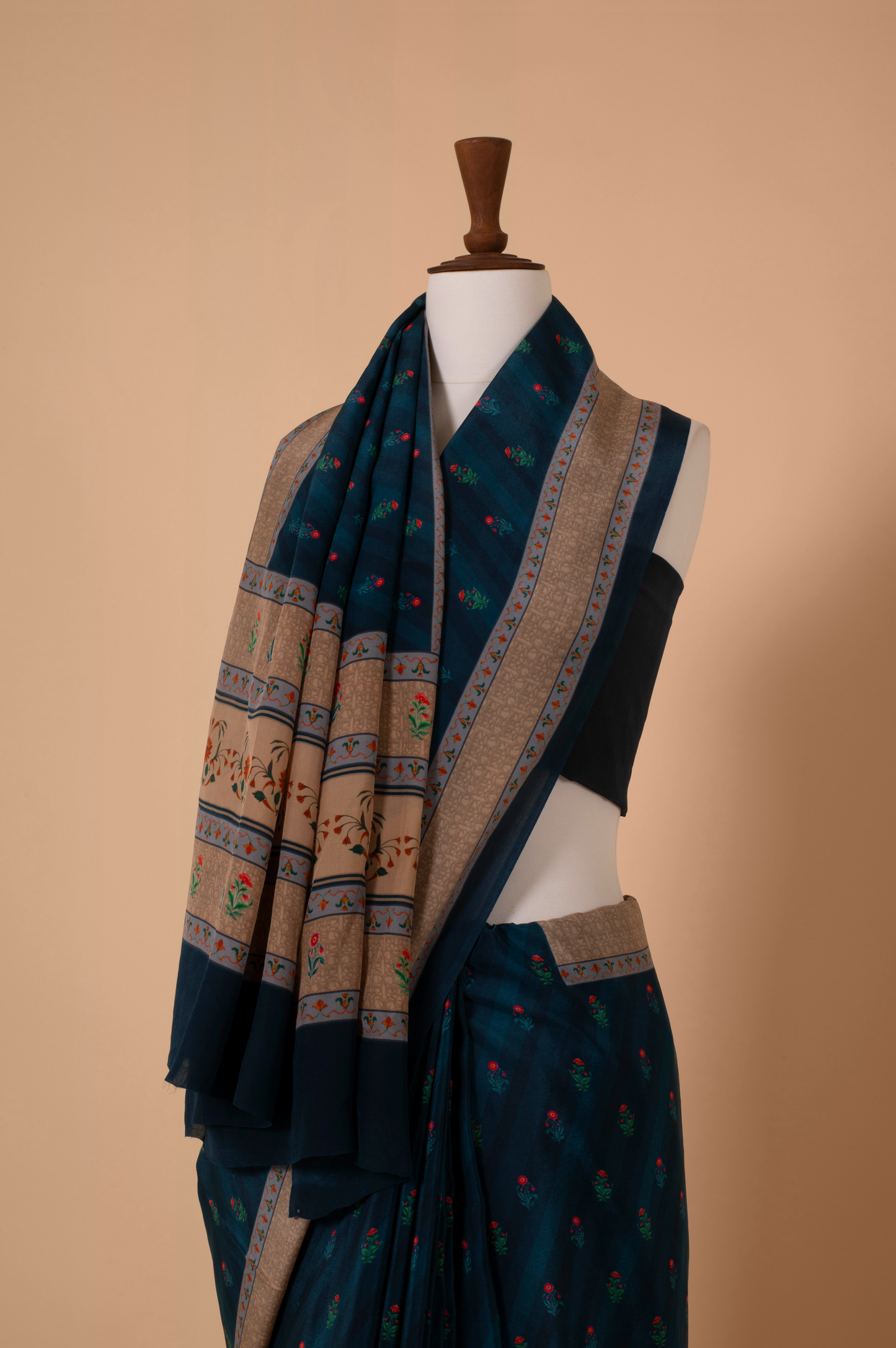 Handwoven Blue Digital Print Crepe Sari