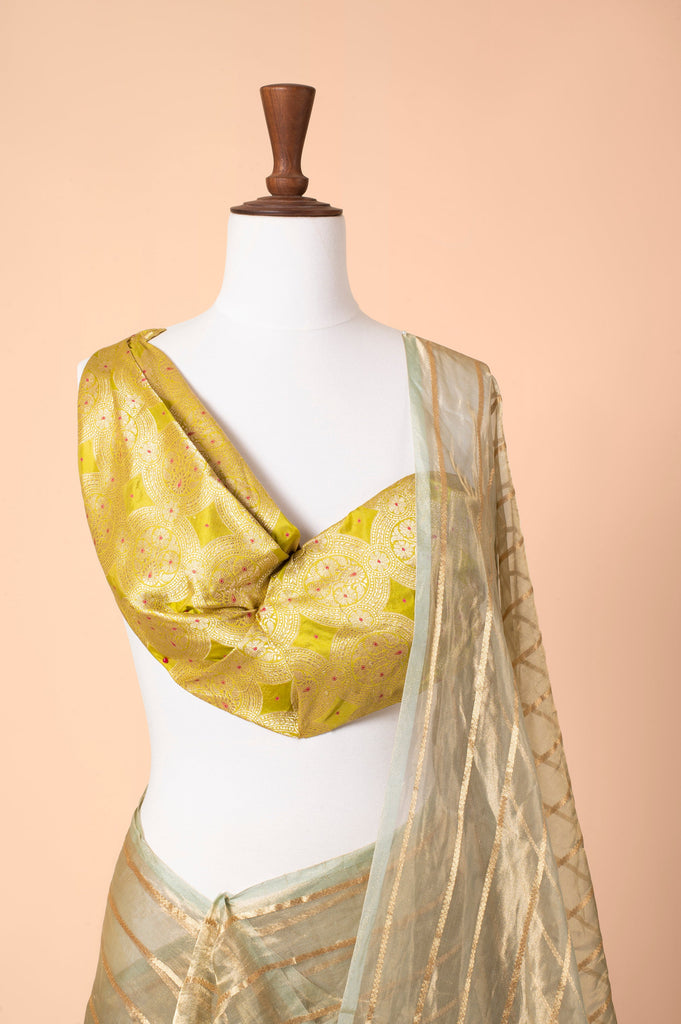 Handwoven Green Silk Blouse Fabric