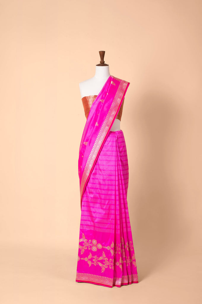 Handwoven Pink Silk Sari