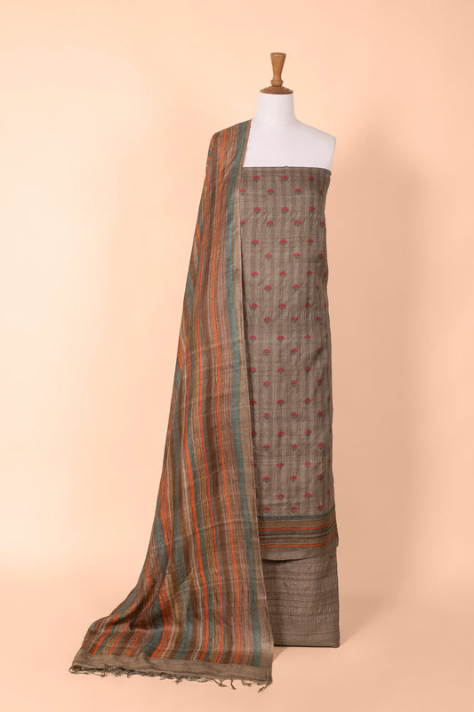 Handwoven Grey Digital Printed Tusser Suit Piece